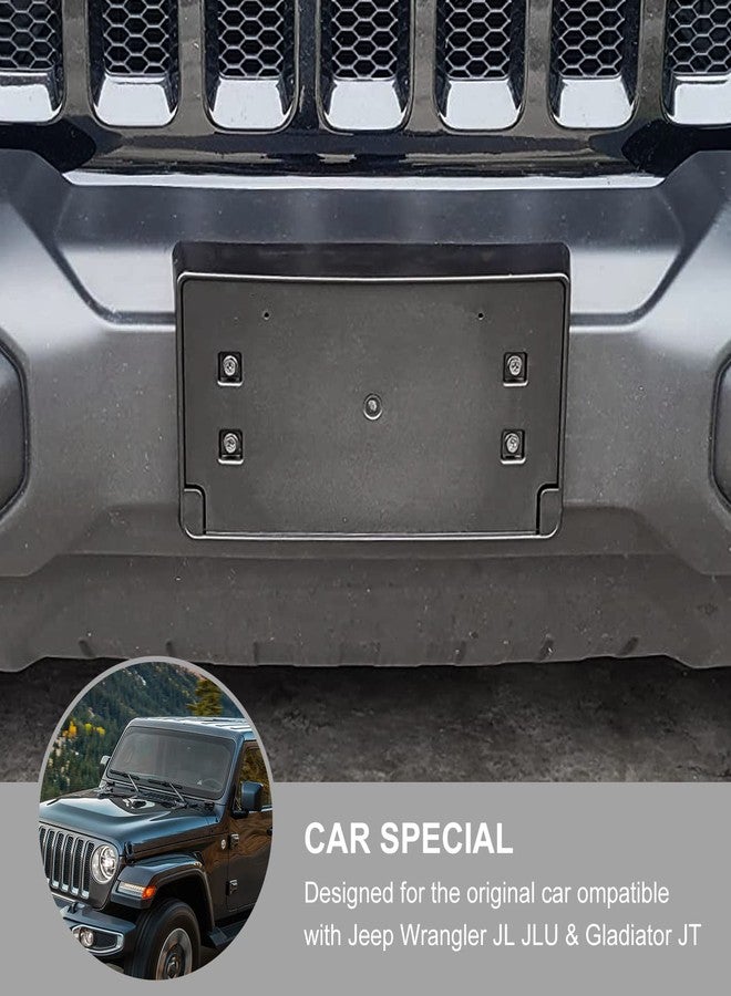 Jimen حامل لوحة ترخيص أمامي متوافق مع سيارات جيب رانجلر JL JLU وجلادياتور JT موديلات 2018-2025 (أسود) - Image 2